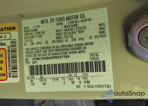 2024 Ford Bronco Sport Big Bend z USA, uszkodzony, nr VIN 3FMCR9B65RRE07586